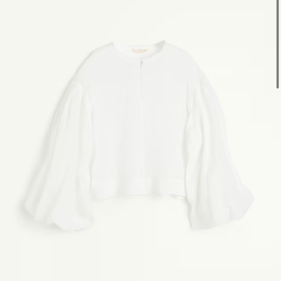 H&M Collection Ramie Balloon-Sleeved Blouse ~ Size XS ~ White - Picture 1 of 4